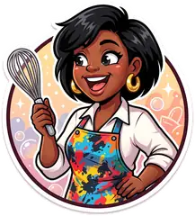 Illustration of Christina, owner of Brown Sugar Delights, holding a whisk